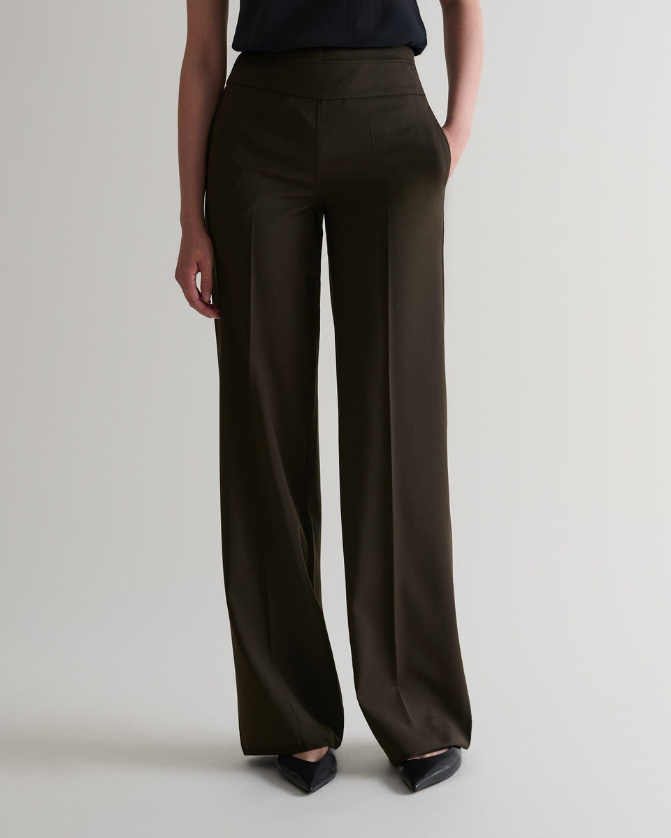 Women's Tropical Wool Wide Leg Trouser - Herb