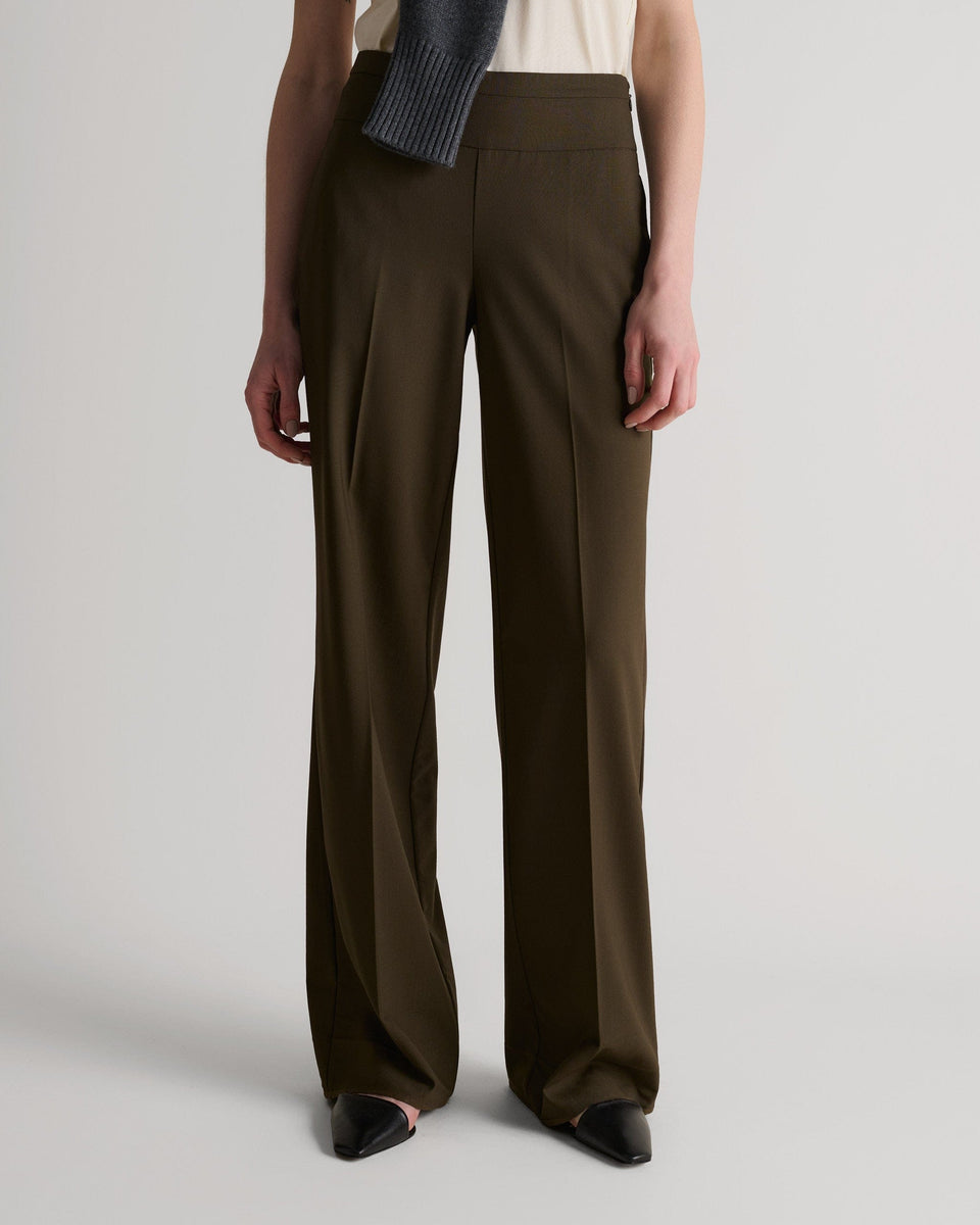 Women's Tropical Wool Wide Leg Trouser - Herb