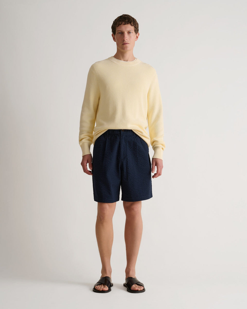 Men's Waffle Fisherman Crew Neck Jumper - Parchment