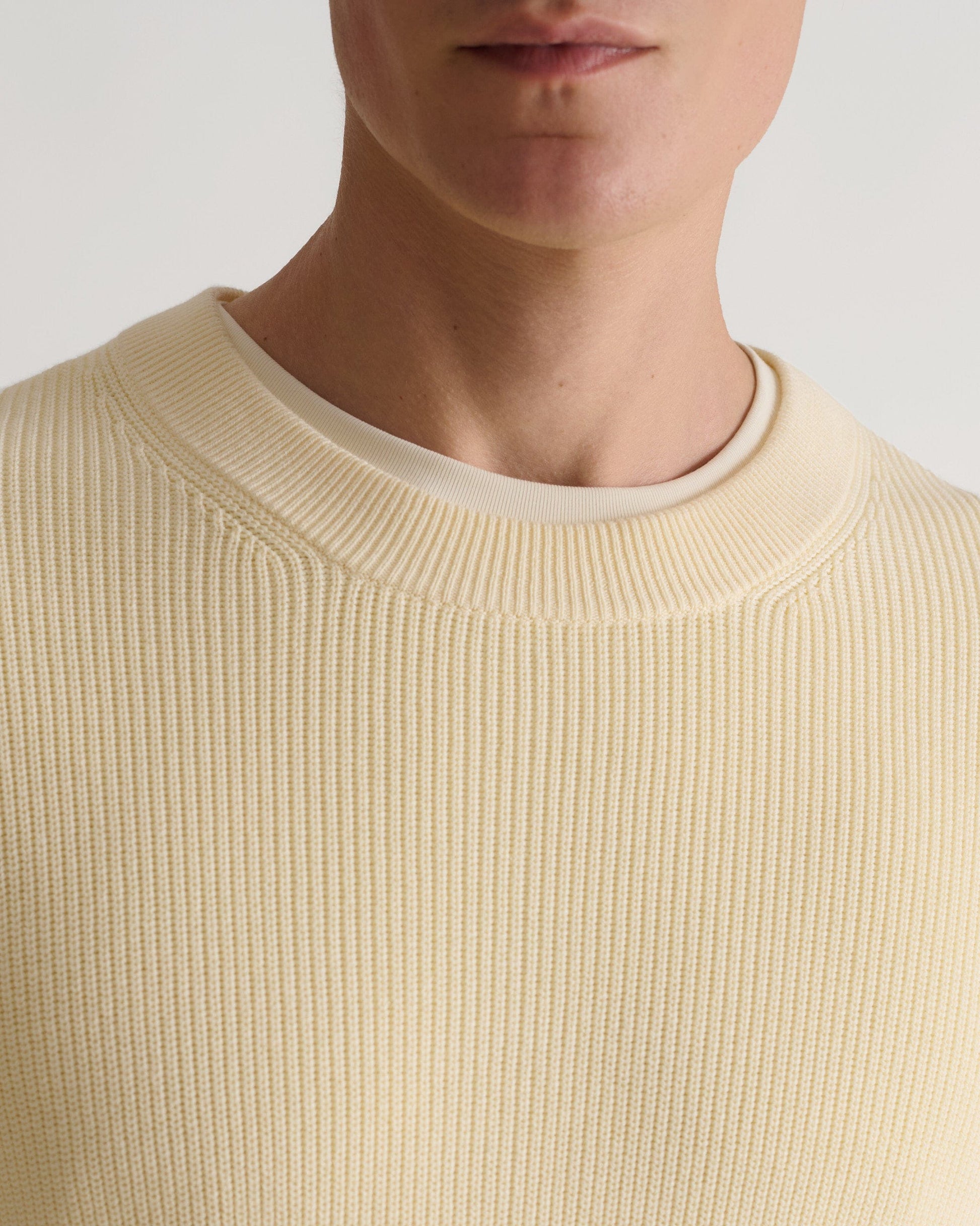 Men's Waffle Fisherman Crew Neck Jumper - Parchment