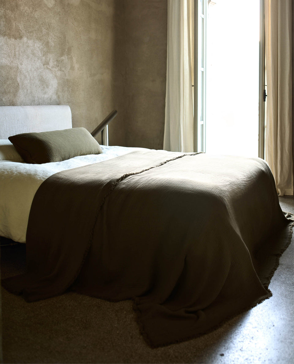 House of Grey Organic Cotton Muslin Throw - Seaweed