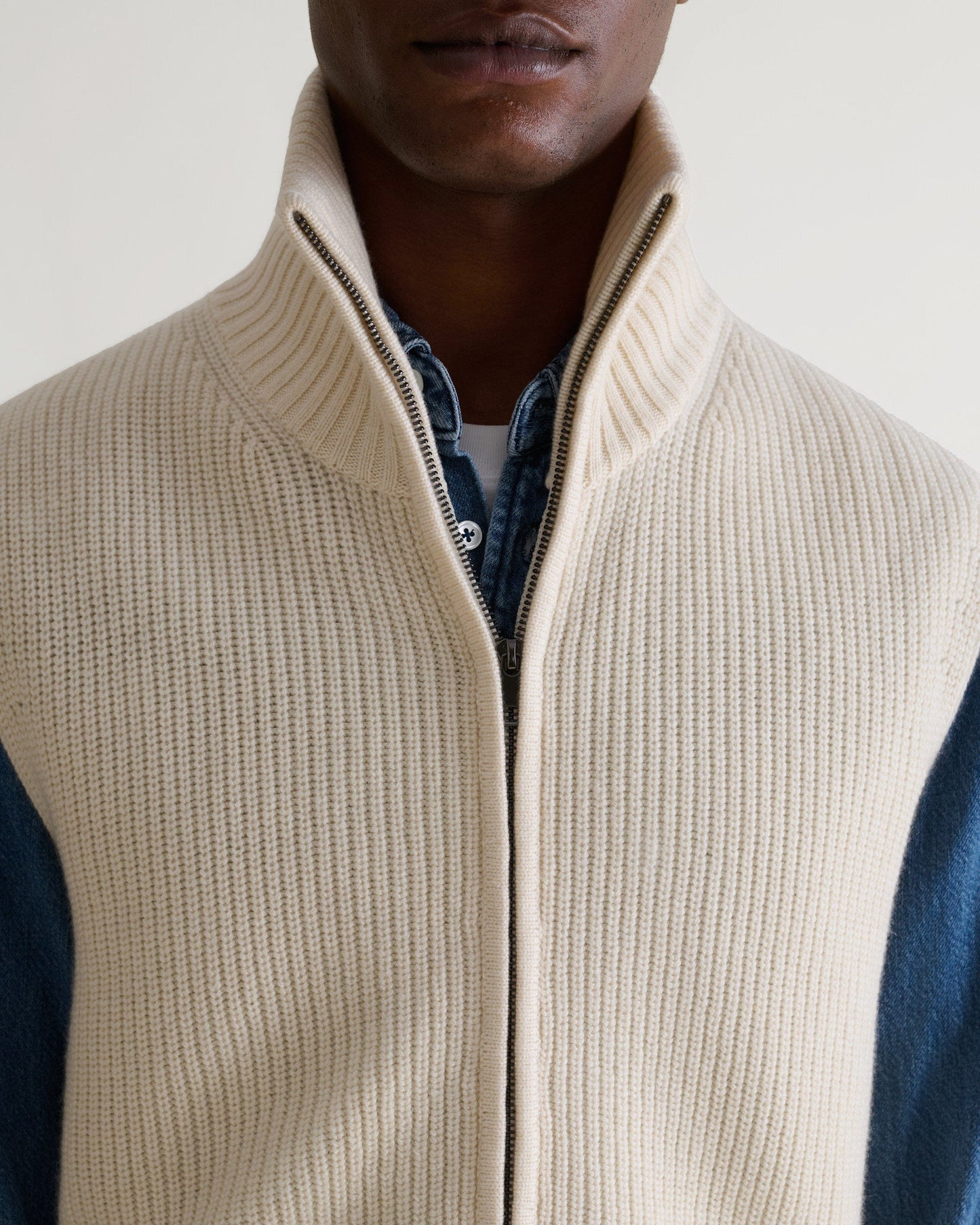 Men's Cashmere Merino Funnel Knit Vest - Parchment-[colour]-[size]-Rise &amp; Fall