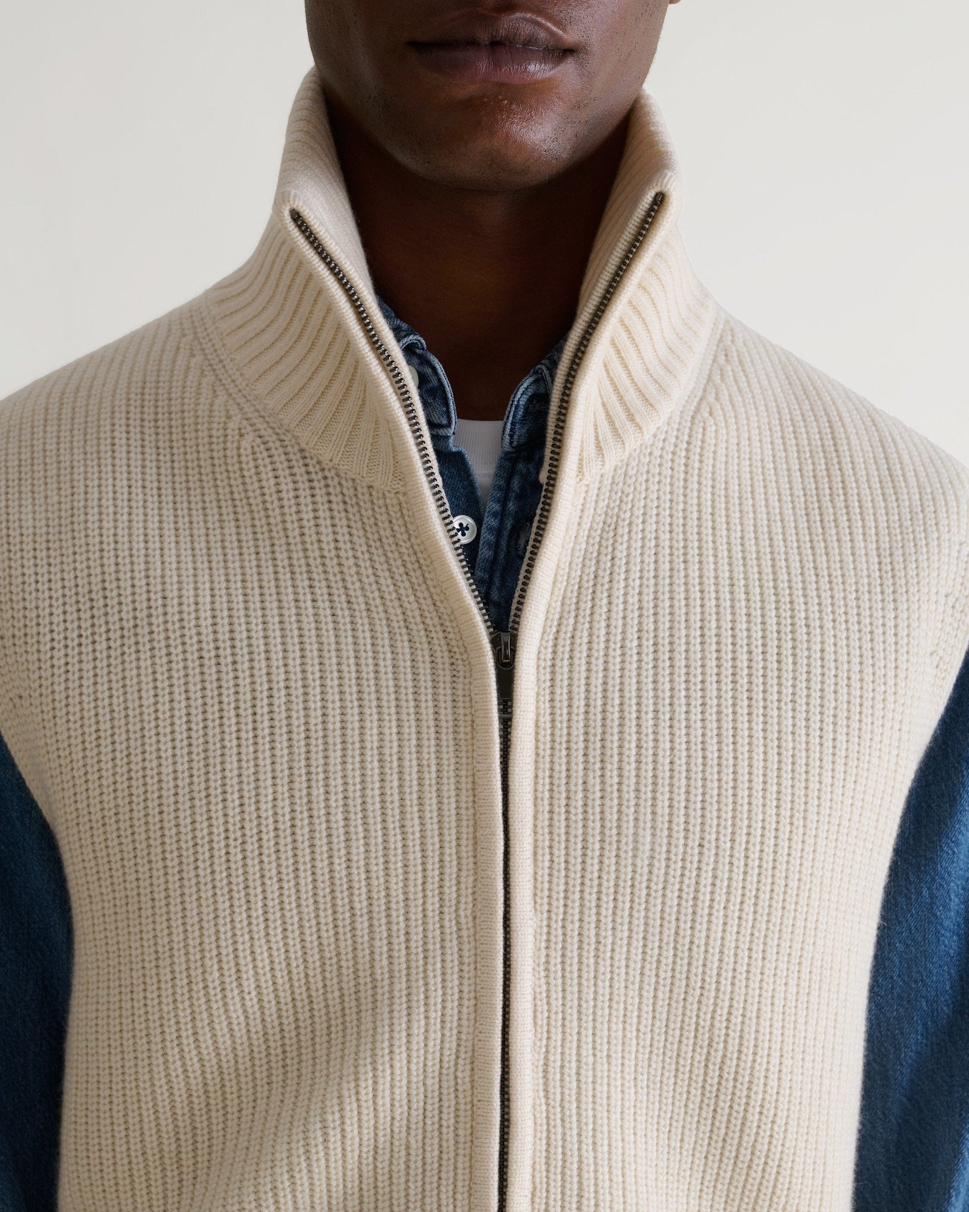 Men's Cashmere Merino Funnel Knit Vest - Parchment-[colour]-[size]-Rise &amp; Fall