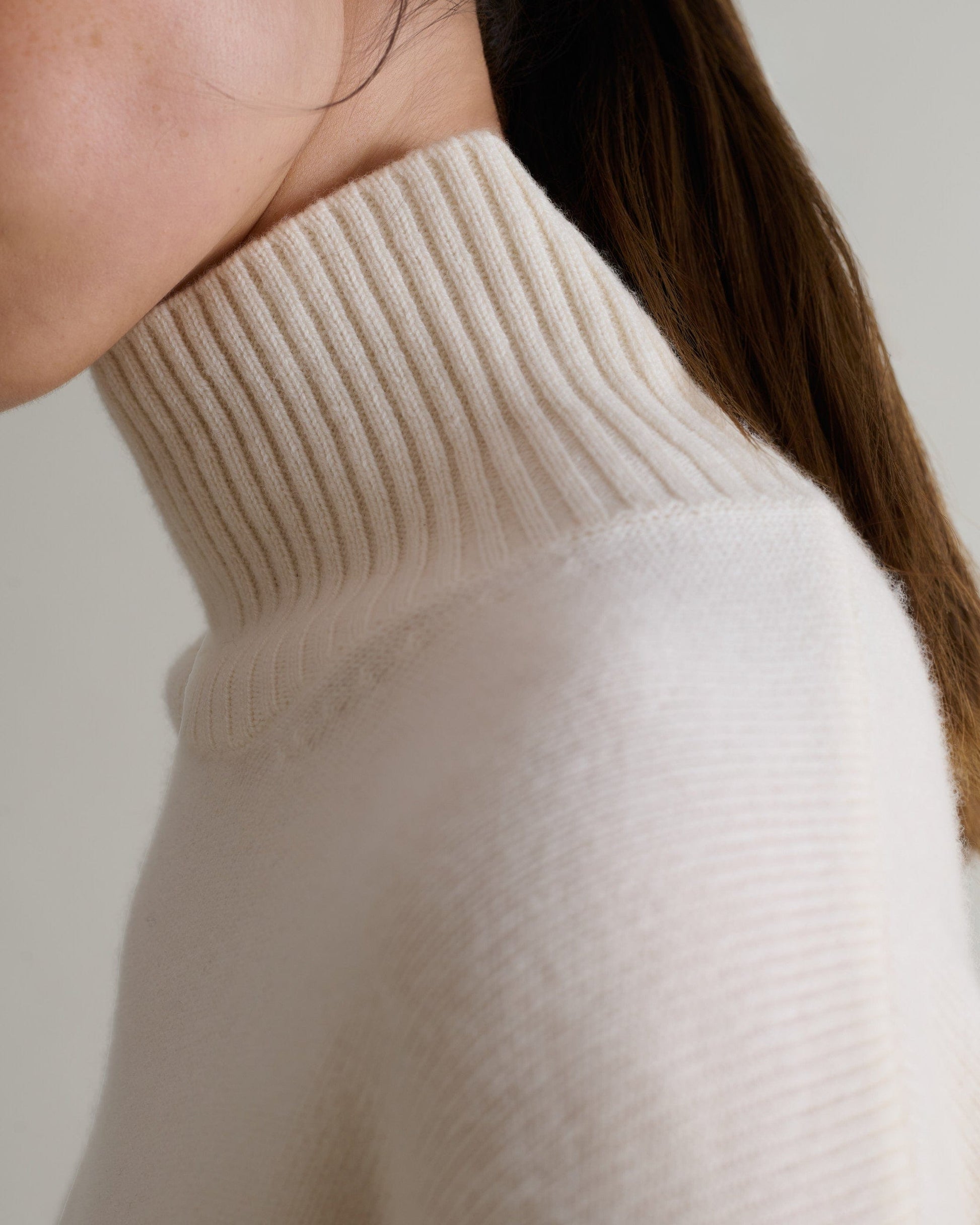 Women's Cashmere Merino High Neck Jumper - Buttermilk
