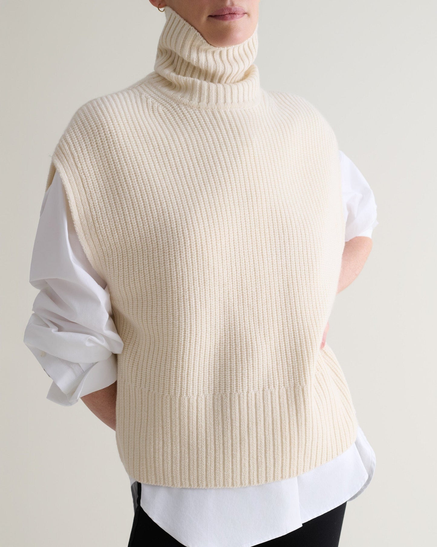 Women's Cashmere Merino Roll Neck Tabard - Buttermilk