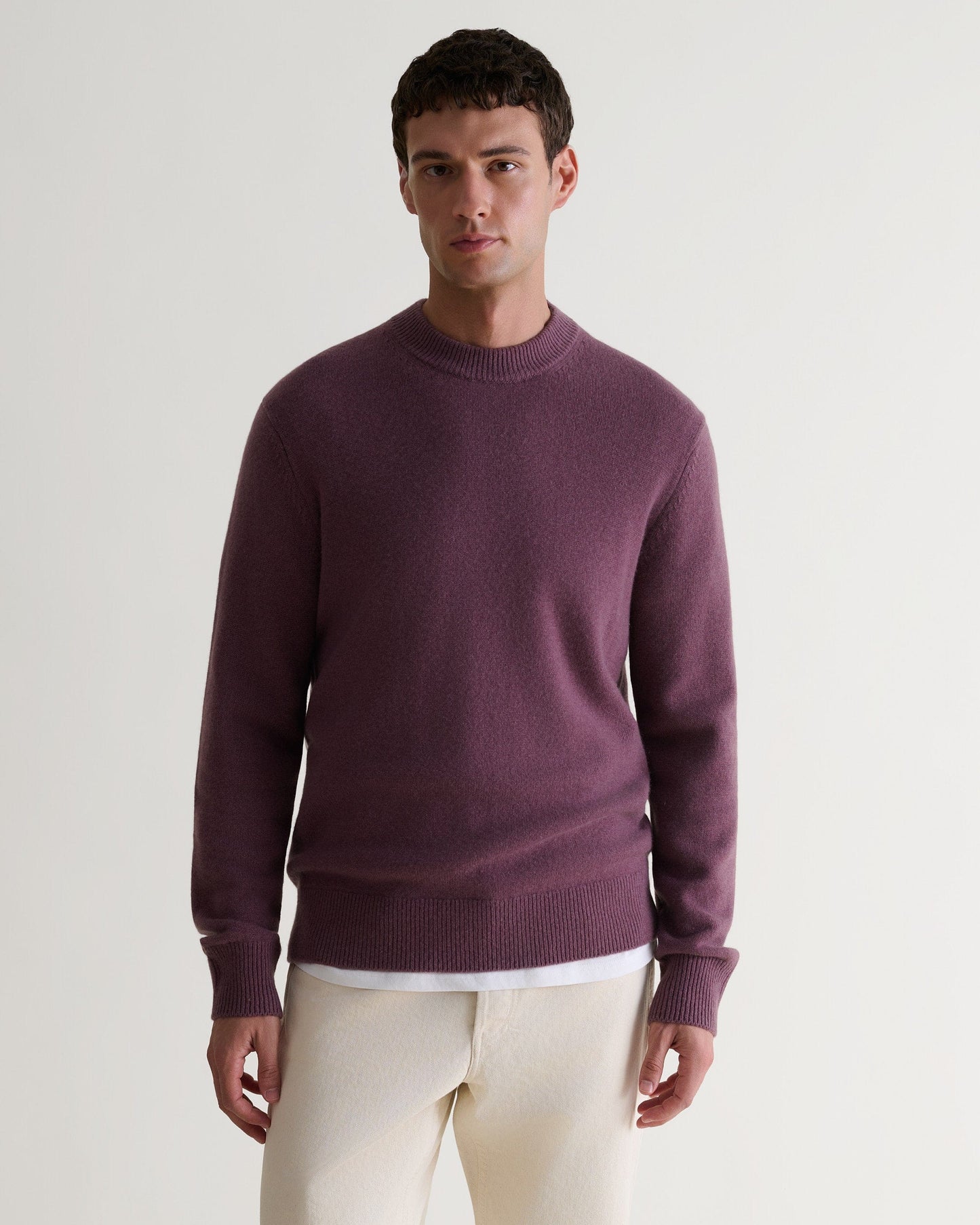 Men's Finest Cashmere Mid-Weight Crew Neck Jumper - Smoky Lilac-[colour]-[size]-Rise &amp; Fall