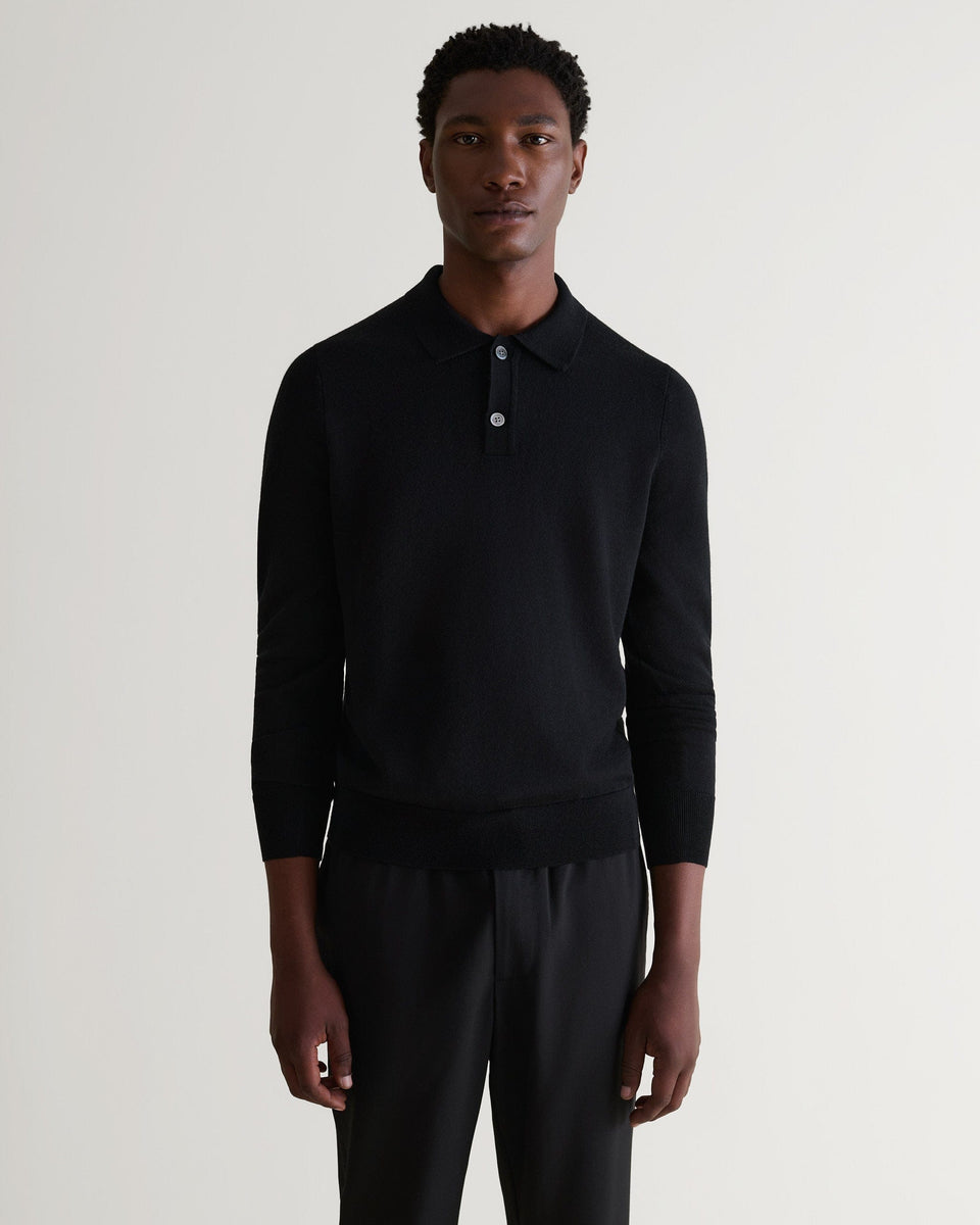 Men's Merino Knitted Polo Jumper - Black