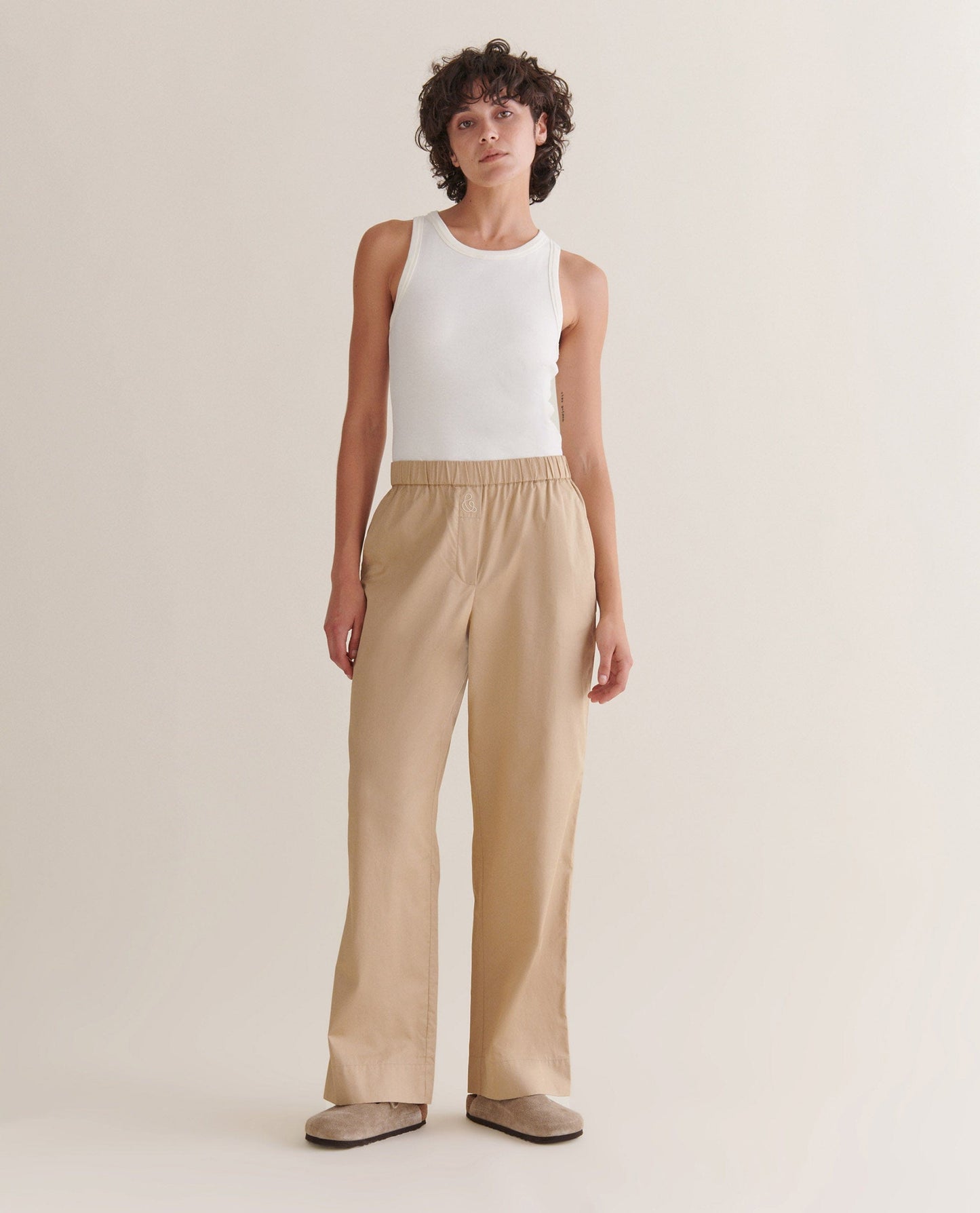 Women's Organic Cotton Poplin Easy Trousers - Sandstone