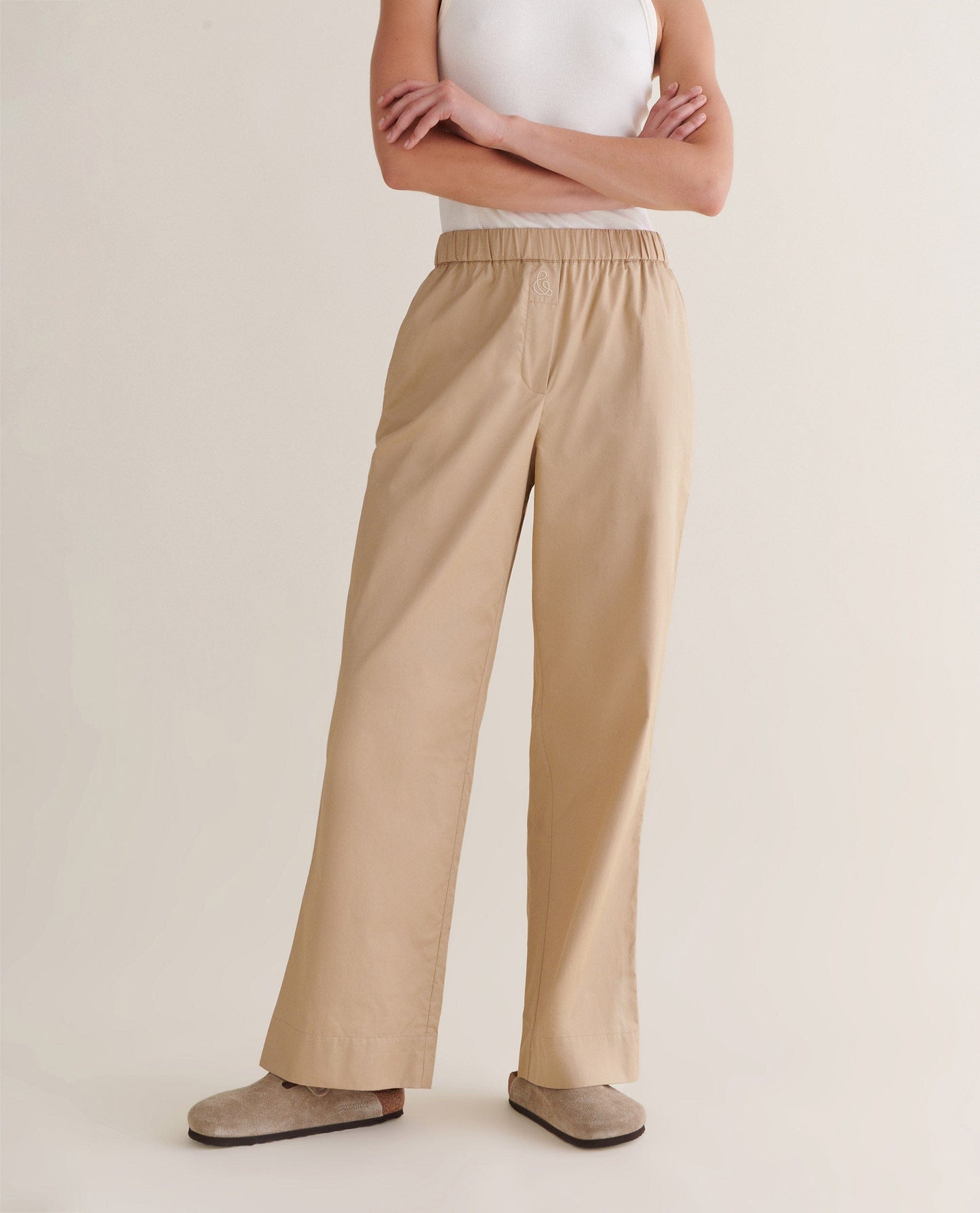 Women's Organic Cotton Poplin Easy Trousers - Sandstone