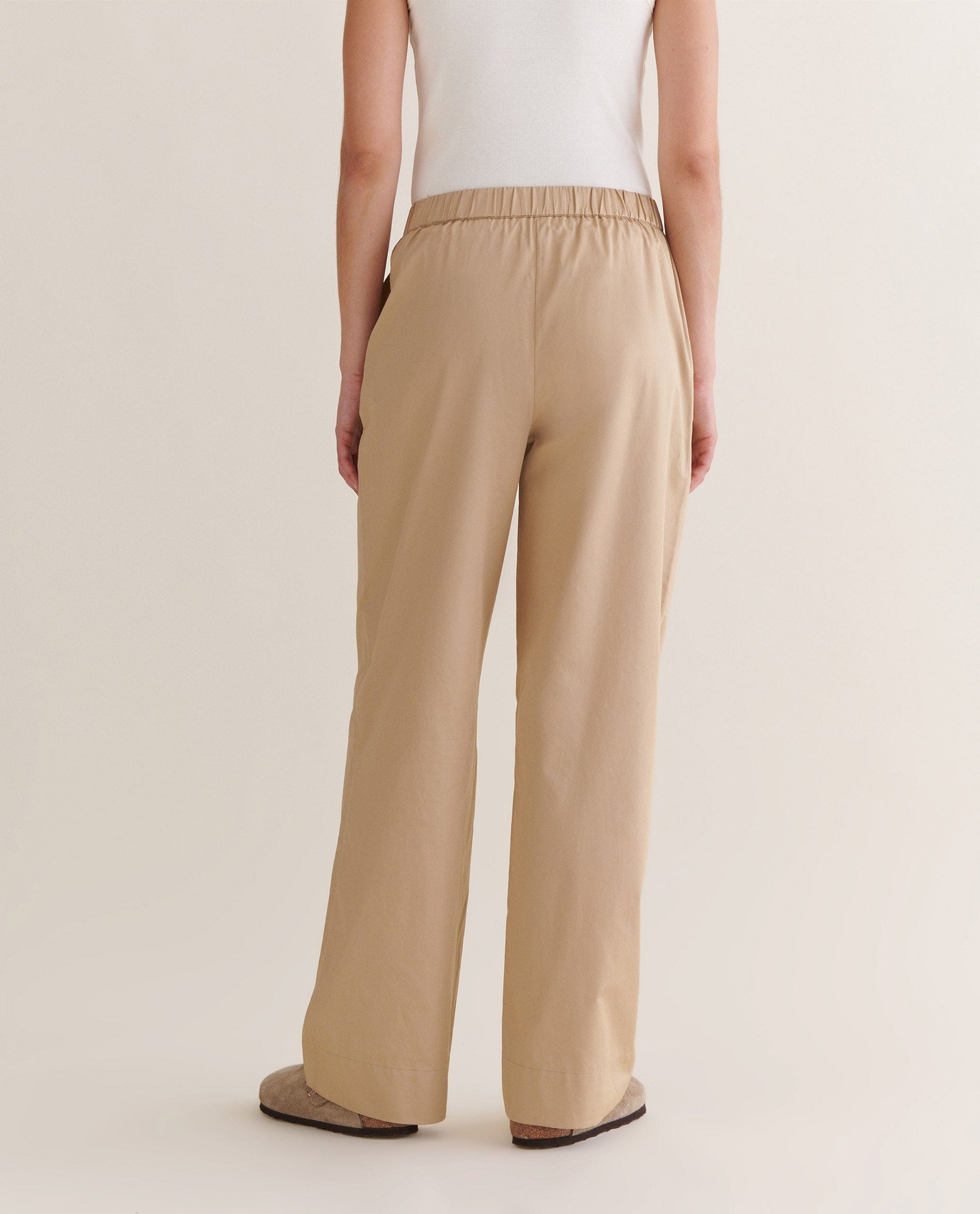 Women's Organic Cotton Poplin Easy Trousers - Sandstone