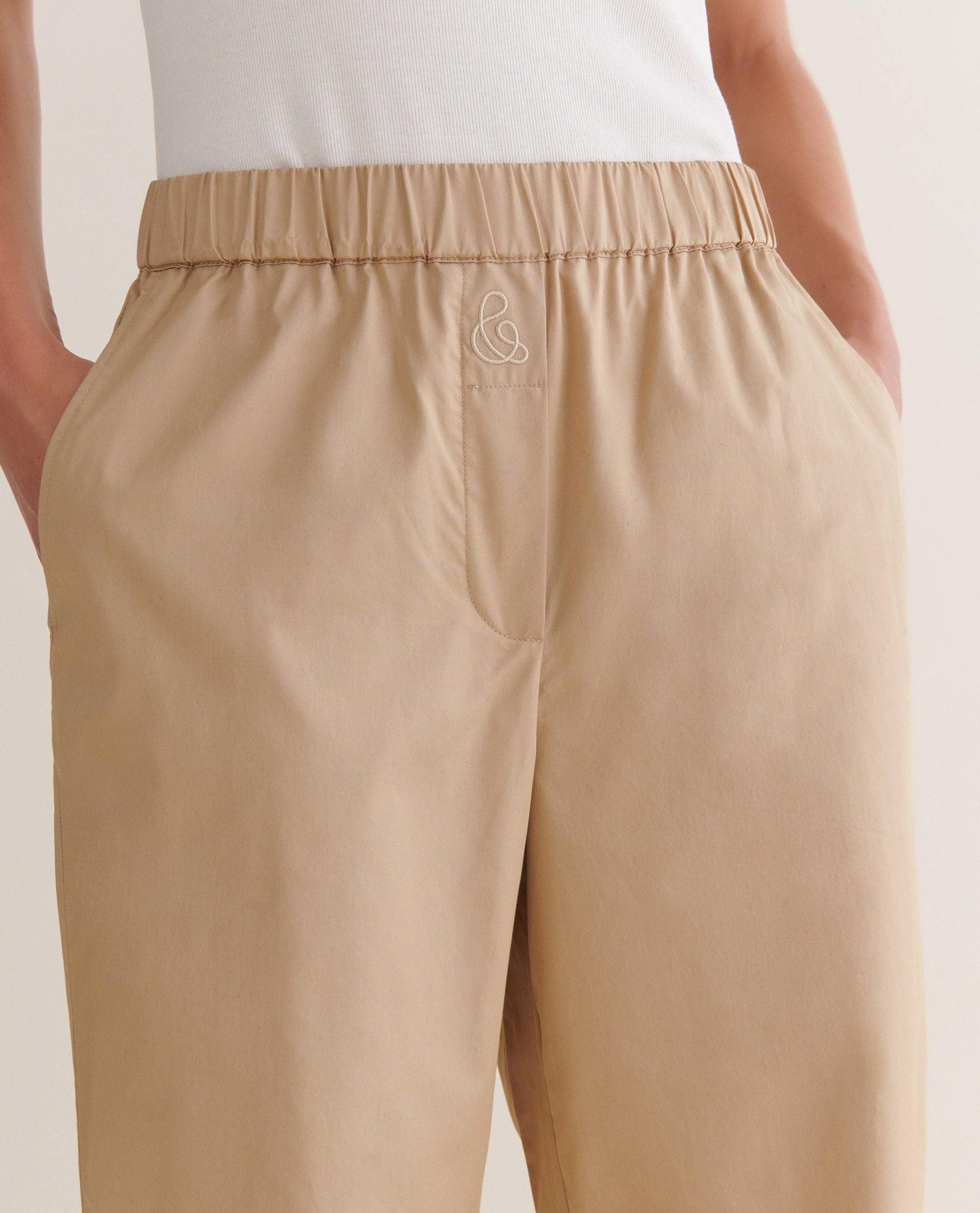 Women's Organic Cotton Poplin Easy Trousers - Sandstone