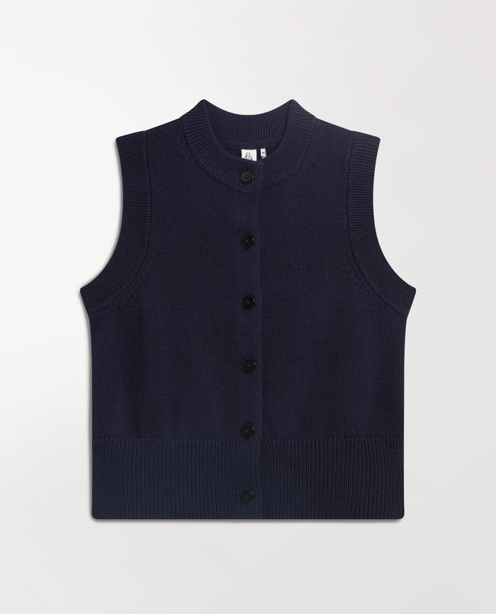 Navy - Women's Silk-Cotton Button Vest