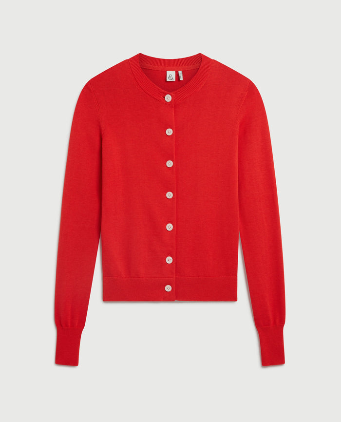 Red - Women's Silk-Cotton Cardigan