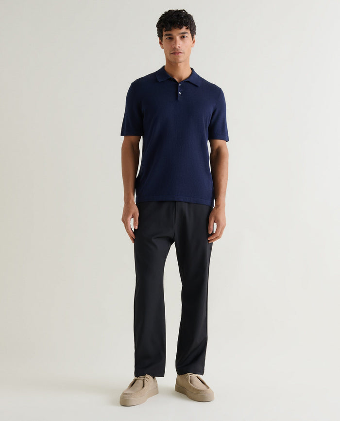 Navy - Men's Silk-Cotton Fine Knit Polo