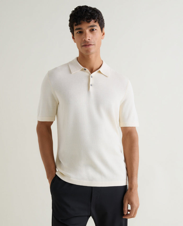 Parchment - Men's Silk-Cotton Fine Knit Polo