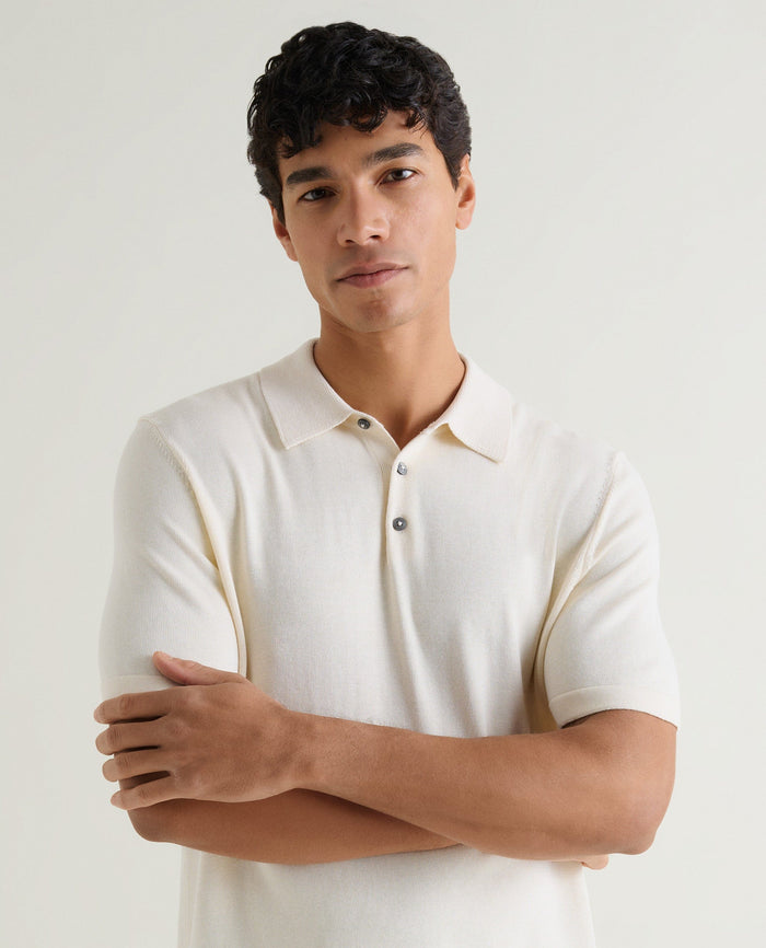 Parchment - Men's Silk-Cotton Fine Knit Polo