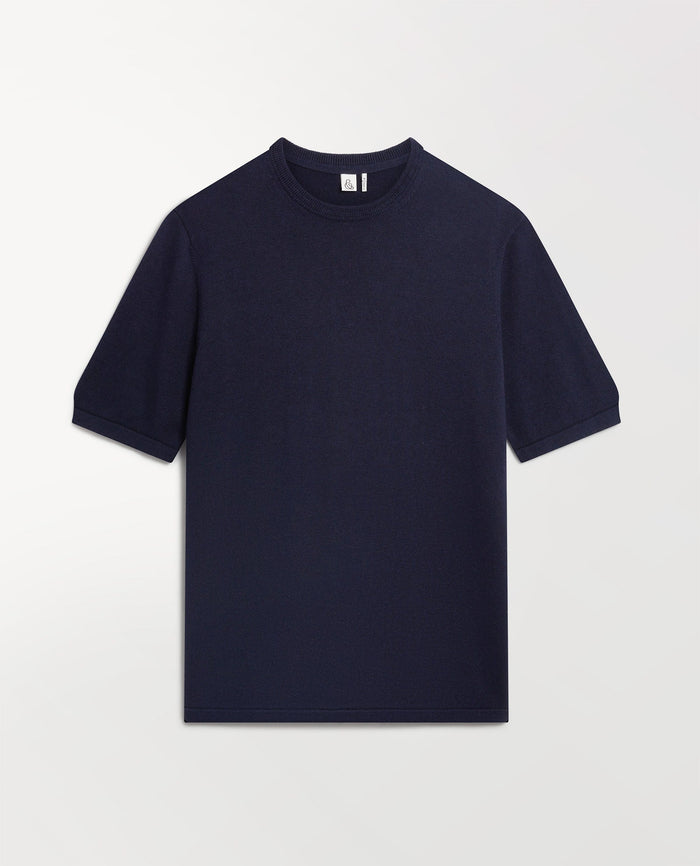 Navy - Men's Silk-Cotton Fine Knit T-shirt