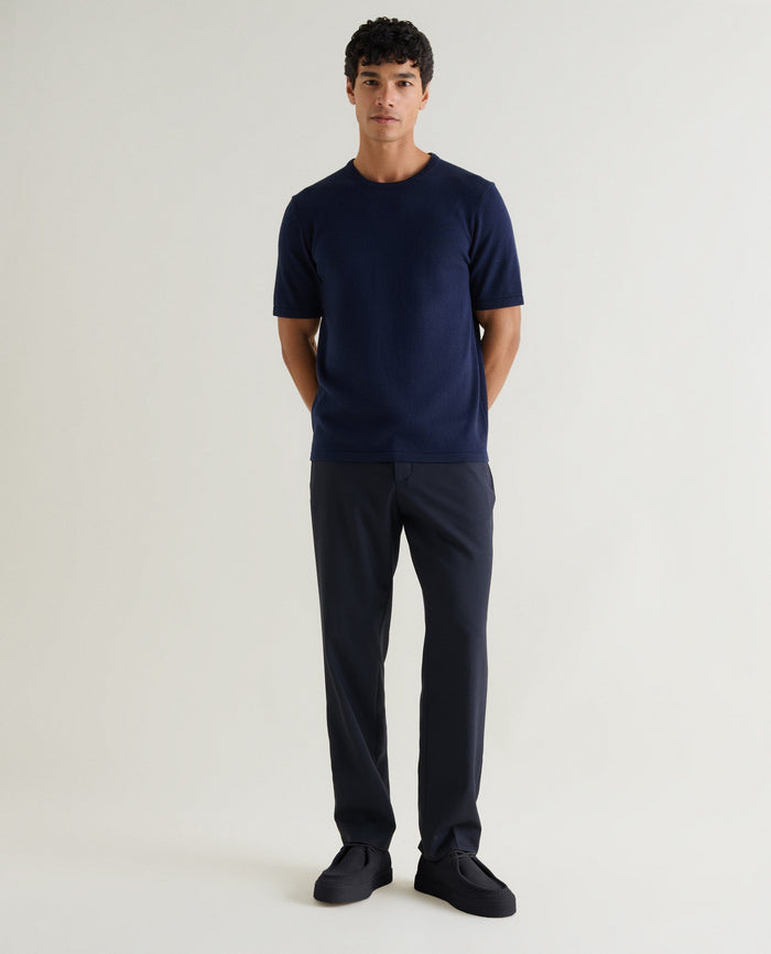 Navy - Men's Silk-Cotton Fine Knit T-shirt