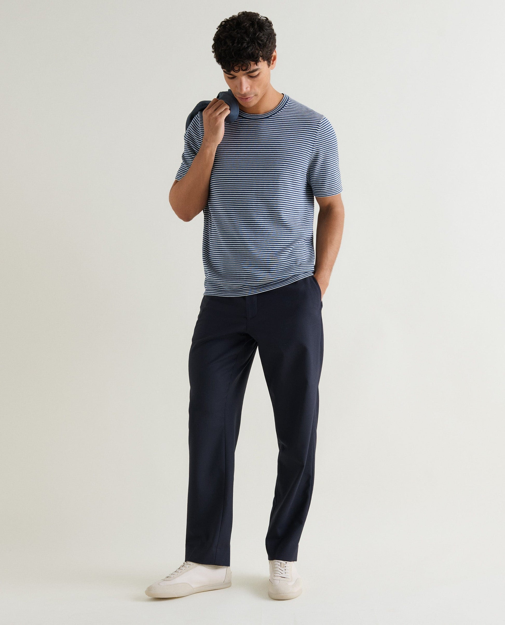 Men's Silk-Cotton Fine Knit Stripe T-Shirt - The Blues