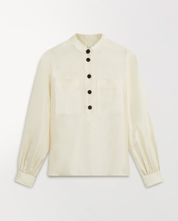 Alabaster - Women's Silk Dupion Grandad Collar Blouse