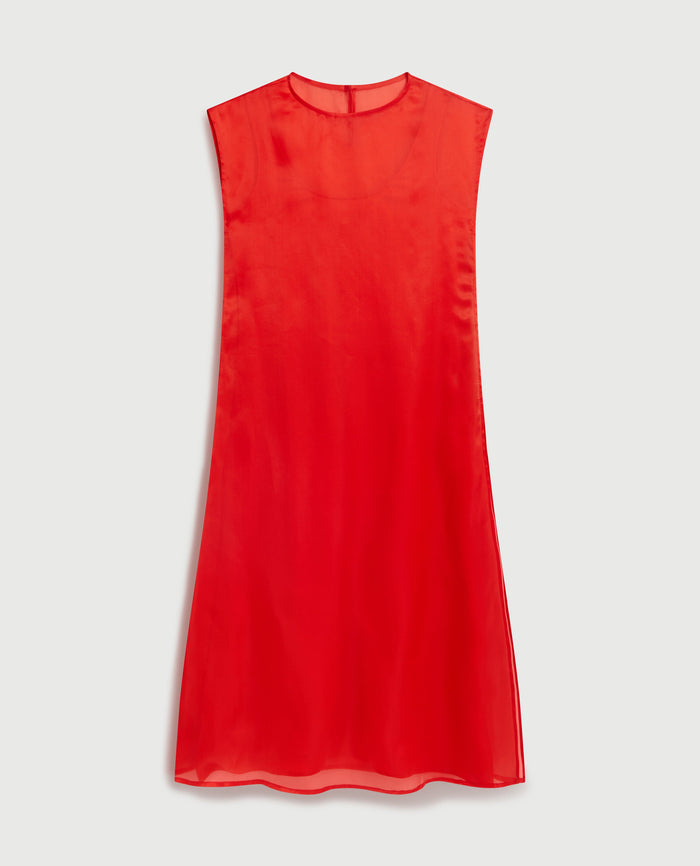 Red - Women's Silk Organza Layered Dress