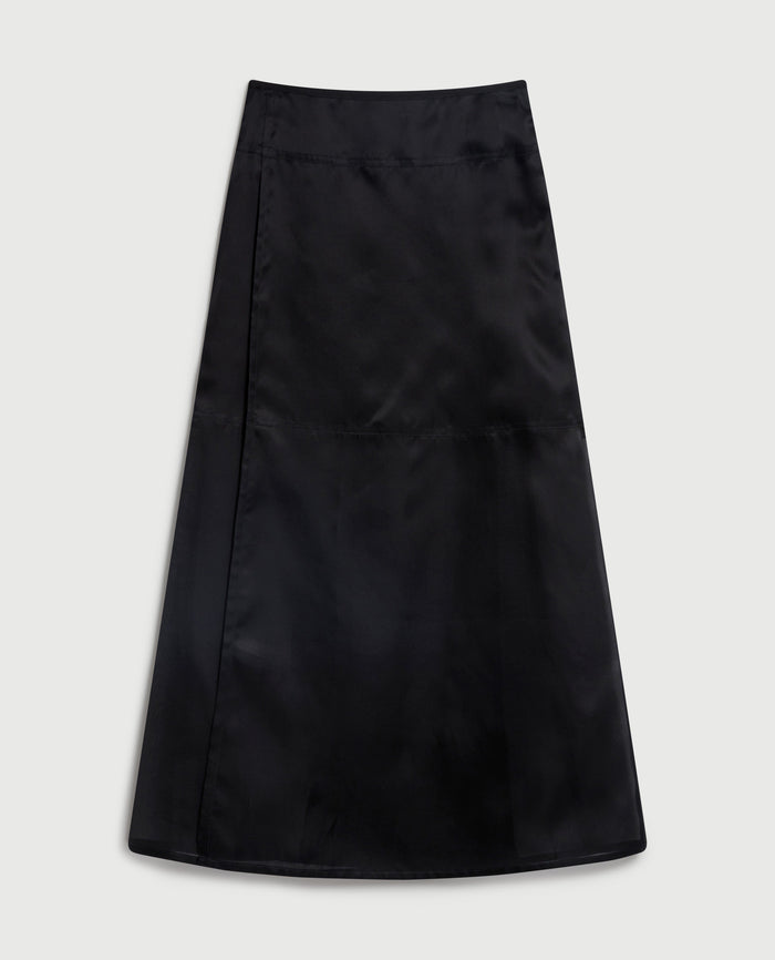 Black - Women's Silk Organza Panelled Skirt