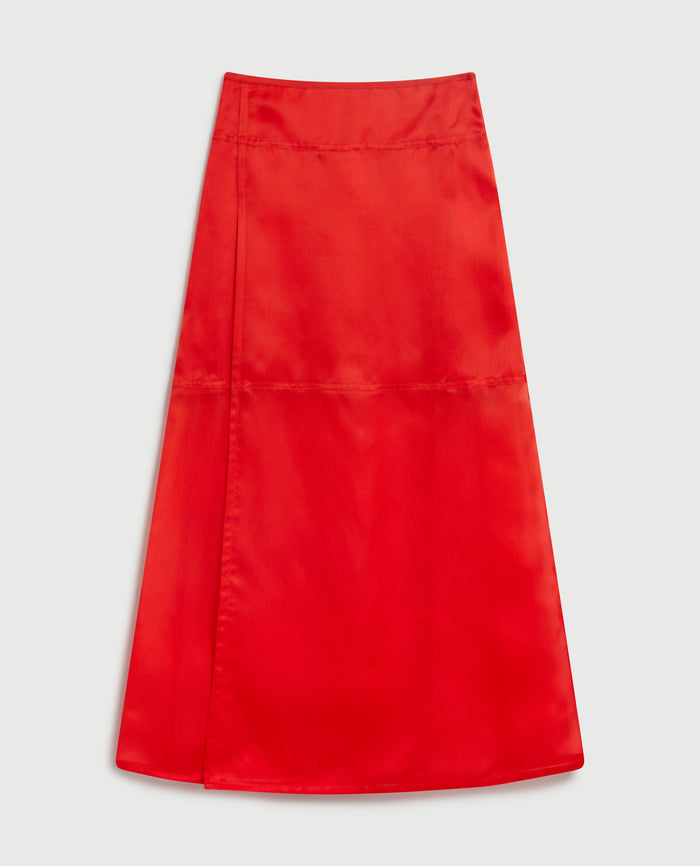 Red - Women's Silk Organza Panelled Skirt