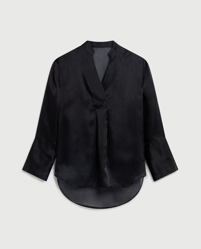 Black - Women's Silk Organza Tunic Blouse