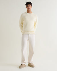 Men's Waffle Fisherman Crew Neck Jumper - Parchment