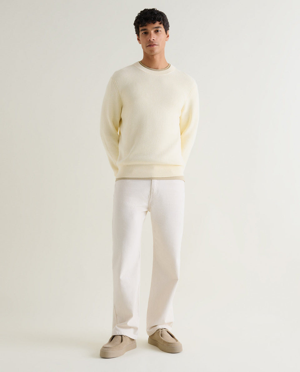 Men's Waffle Fisherman Crew Neck Jumper - Parchment