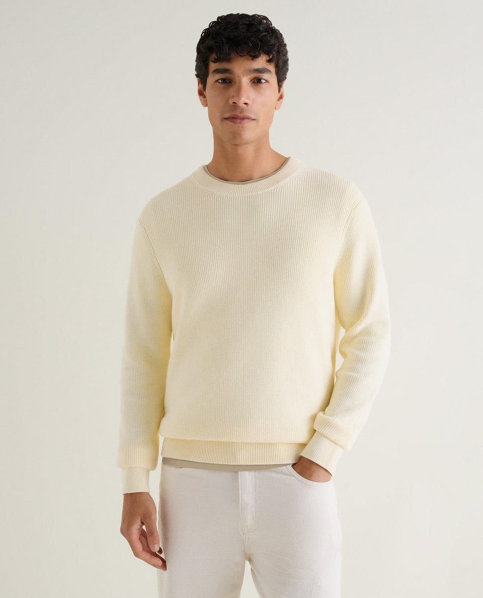 Men's Waffle Fisherman Crew Neck Jumper - Parchment