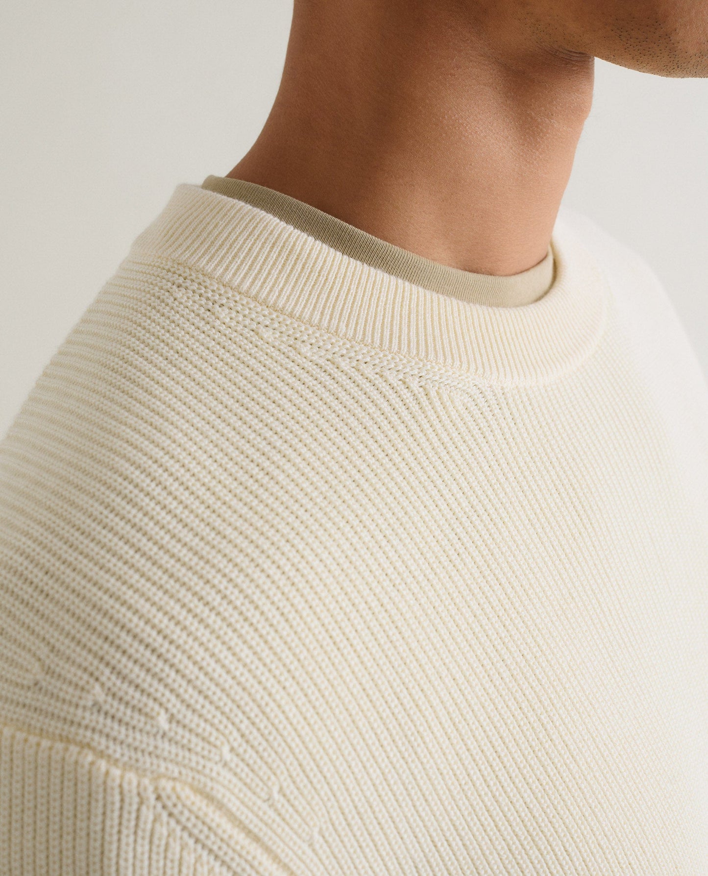 Men's Waffle Fisherman Crew Neck Jumper - Parchment