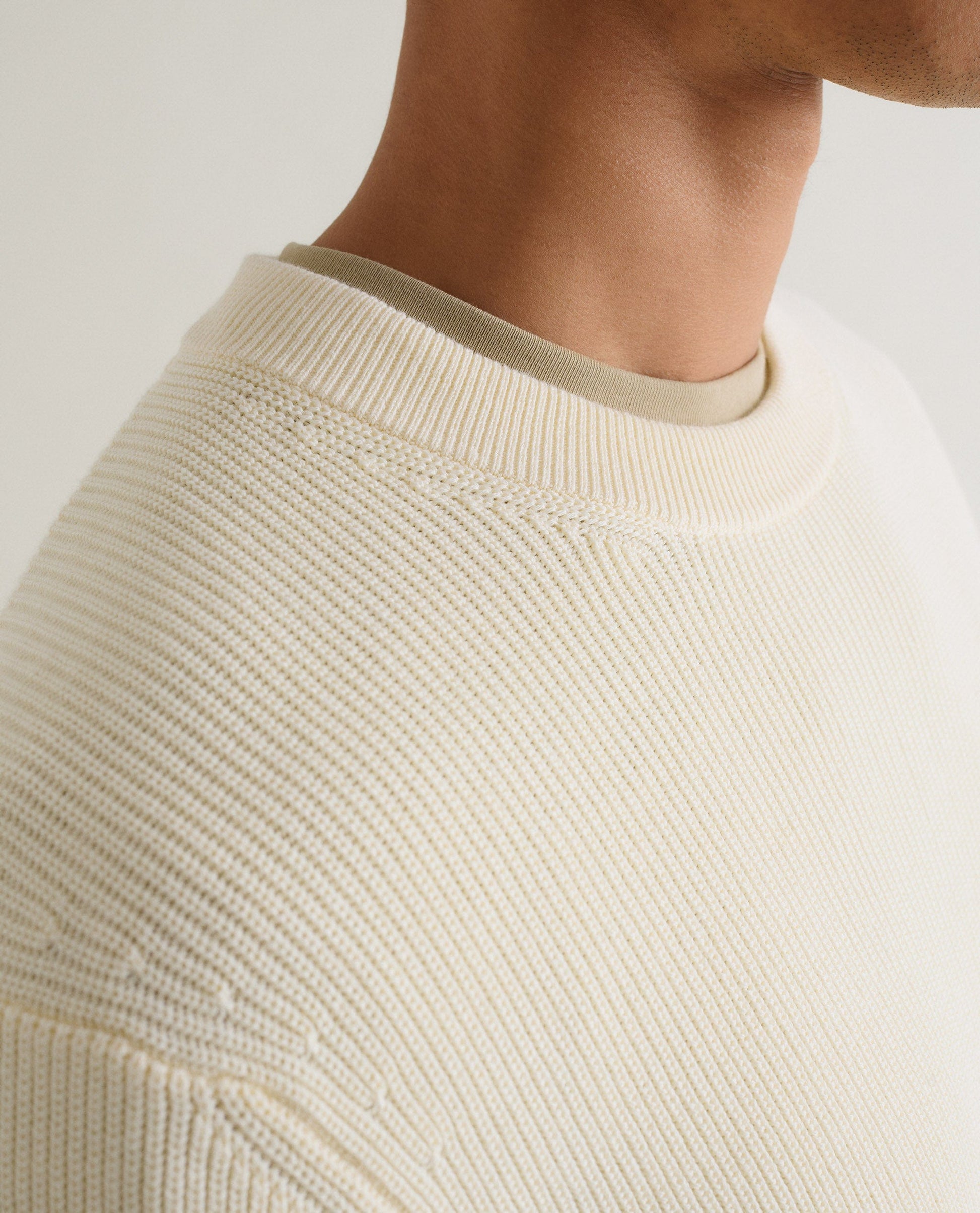 Men's Waffle Fisherman Crew Neck Jumper - Parchment