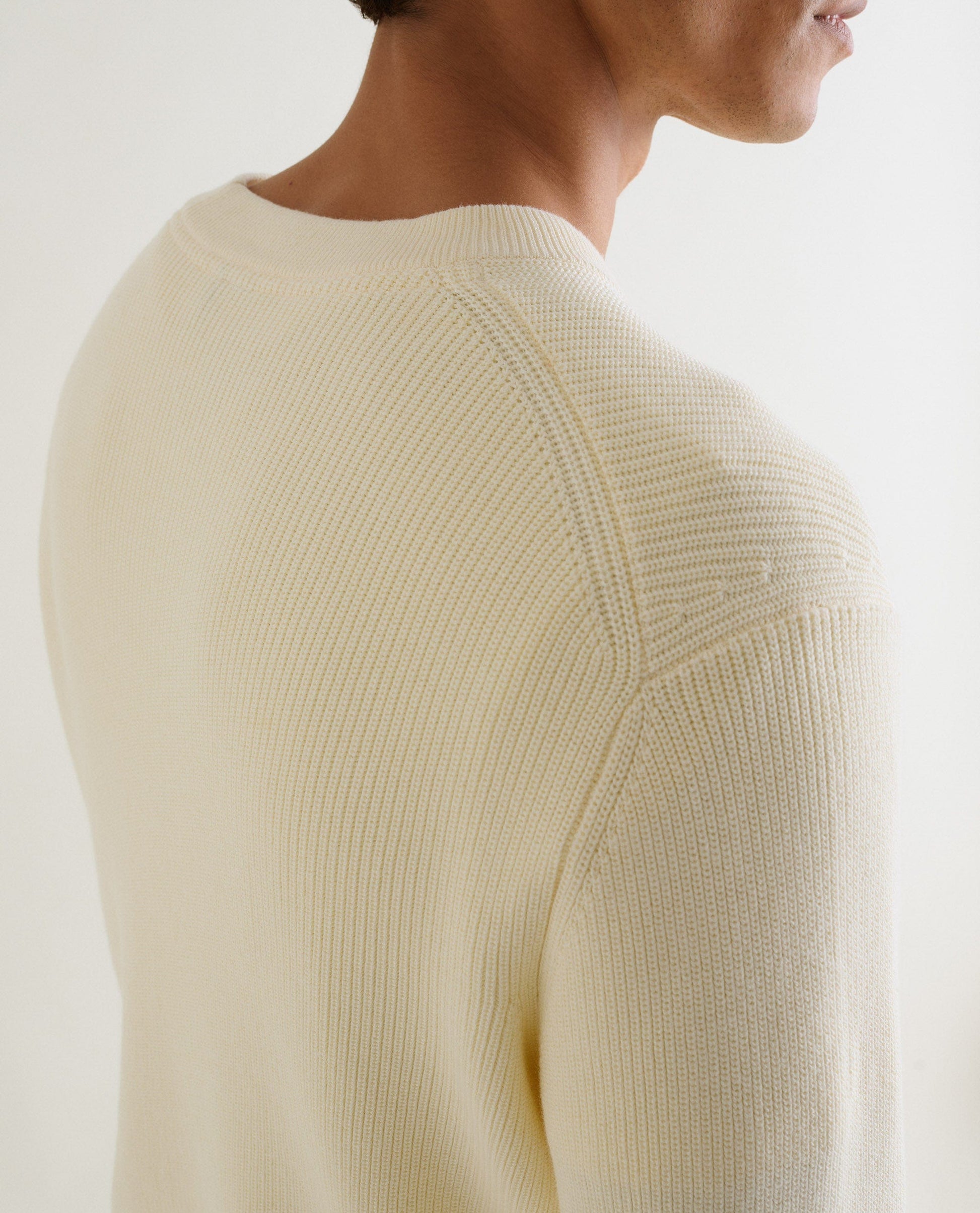 Men's Waffle Fisherman Crew Neck Jumper - Parchment