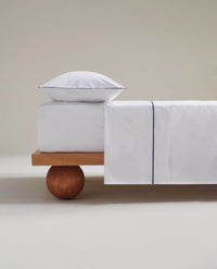 The Soft & Smooth Luxury Flat Sheet - White Navy Piping