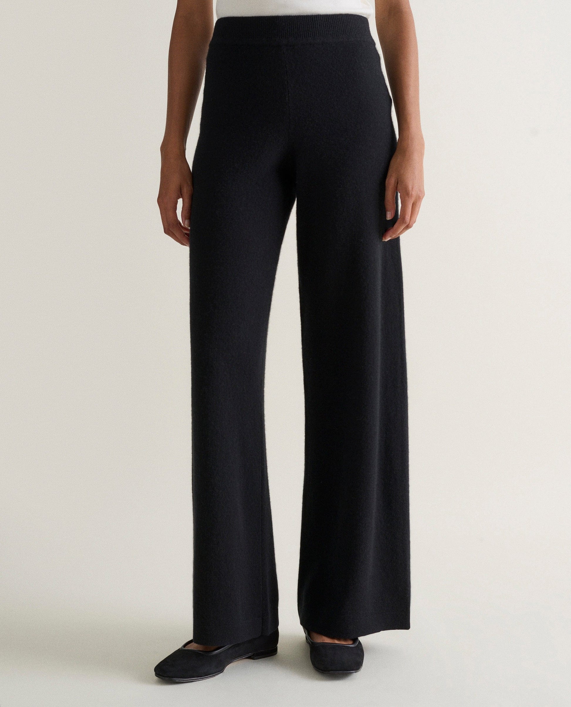 Women's Finest Cashmere Wide-Leg Trousers - Black