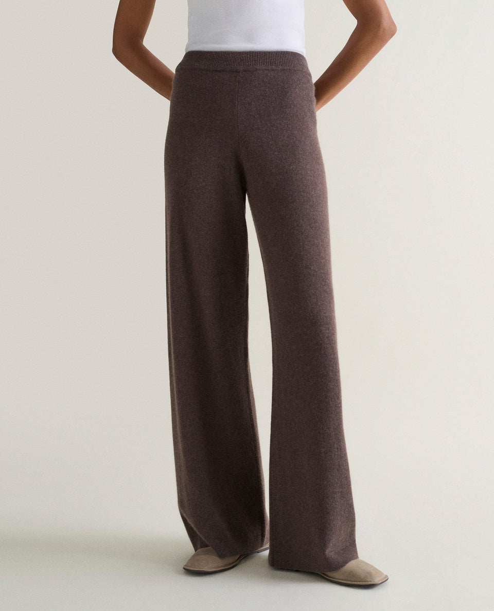 Women's Finest Cashmere Wide-Leg Trousers - Chocolate