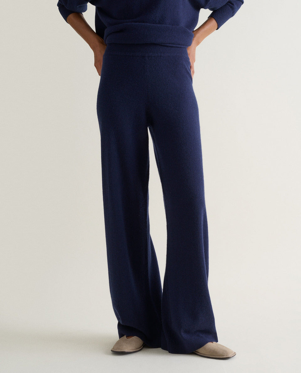 Women's Finest Cashmere Wide-Leg Trousers - Navy