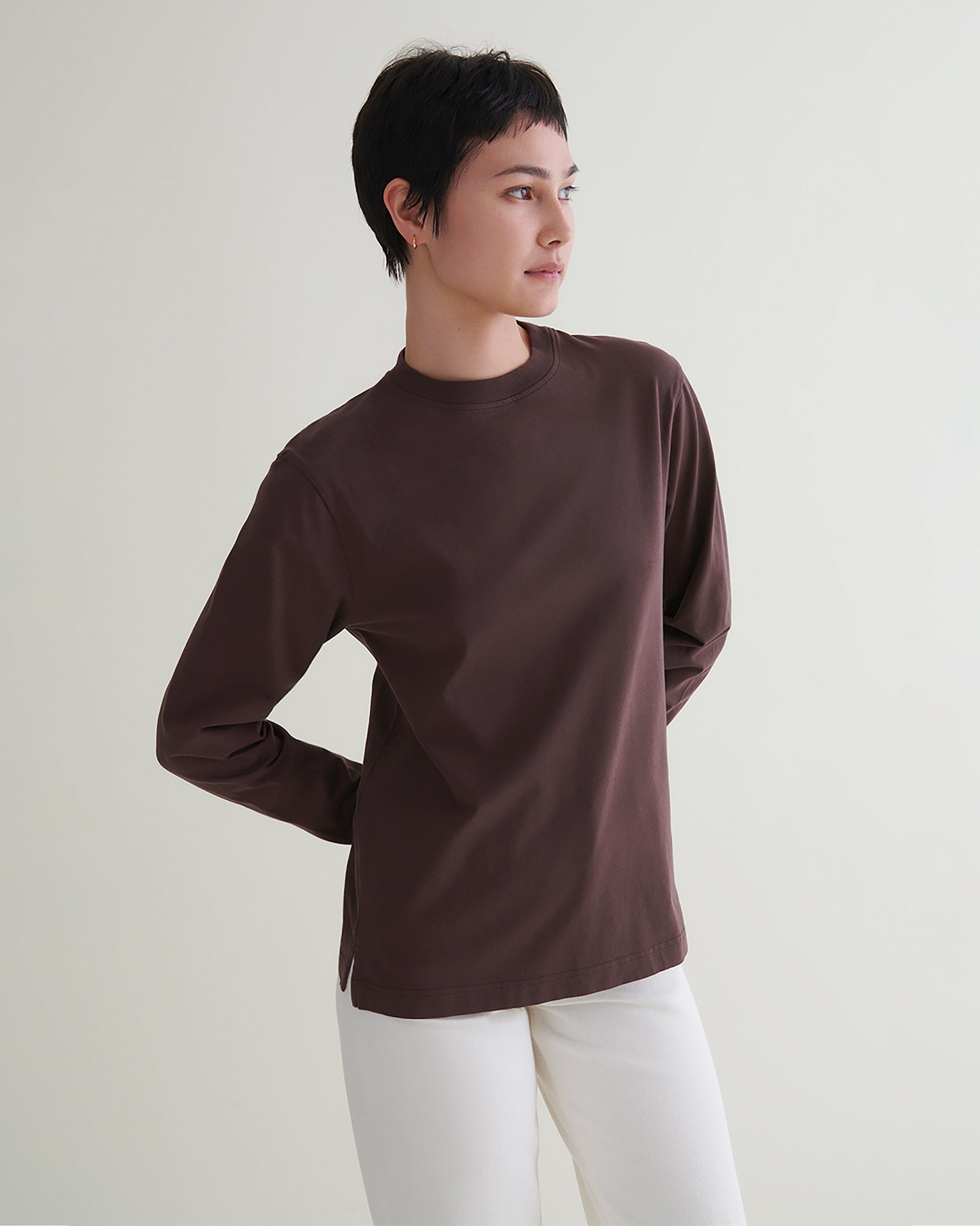 Women s Relaxed Long Sleeve Cotton T shirt Rise Fall