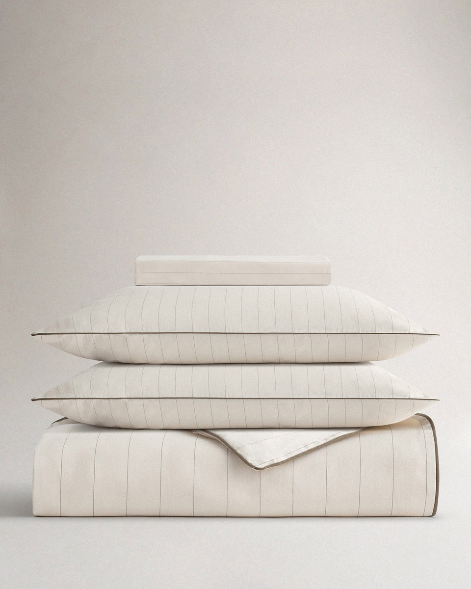 image 1 of 1 showing Rise & Fall's Soft & Smooth duvet set, colour: buttermilk stripe, fabric: sateen cotton
