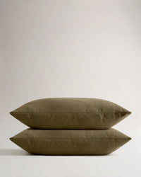 Image 1 of 2 showing Rise & Fall's Relaxed & Refined European Flax™ Linen Pillowcase Set, colour: olive.