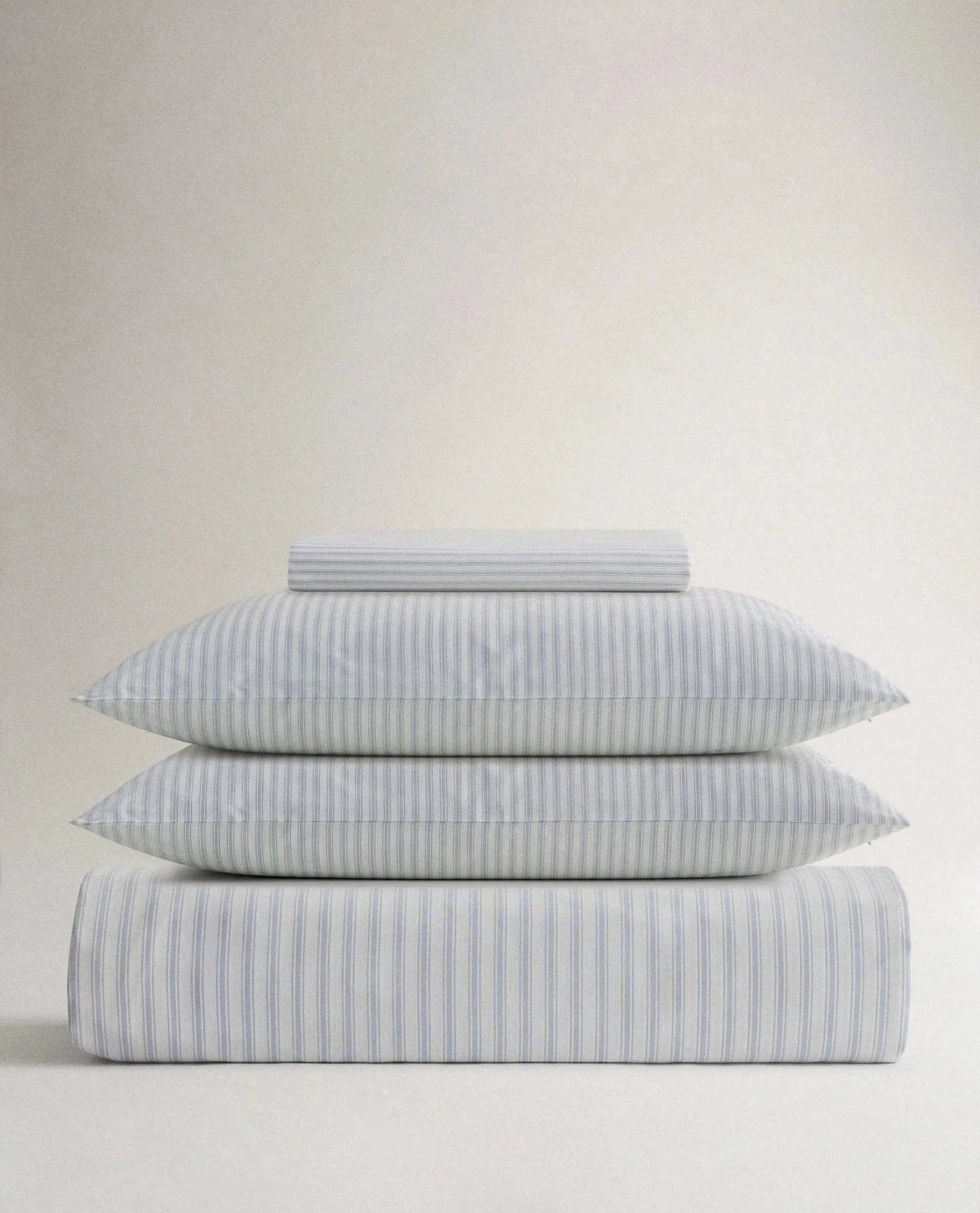 image 1 of 2 showing Rise & Fall's Crisp & Cool duvet set, colour: blue ticking stripe, fabric: percale cotton