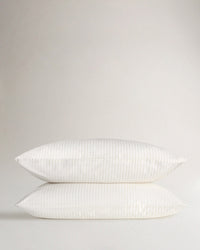 Image 1 of 3 showing Rise & Fall's Crisp & Cool Organic Cotton Pillowcases Set, colour: Buttermilk Ticking Stripe.