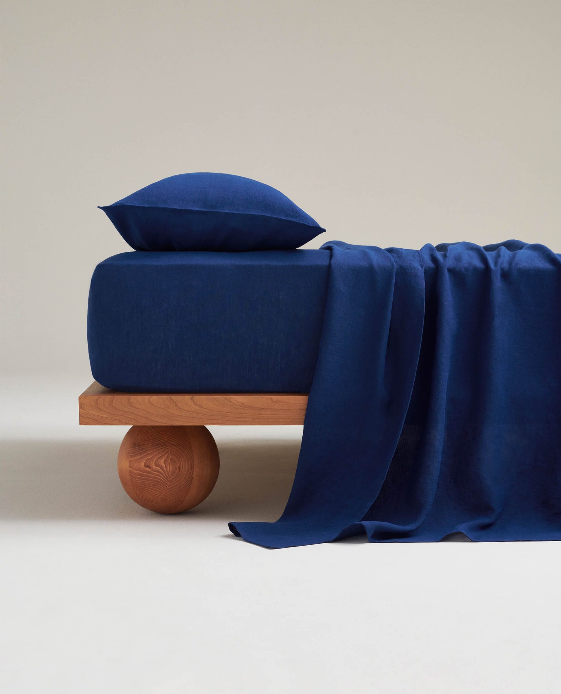 Image 1 of 3 showing Rise & Fall's Relaxed & Refined linen flat bed sheet in indigo