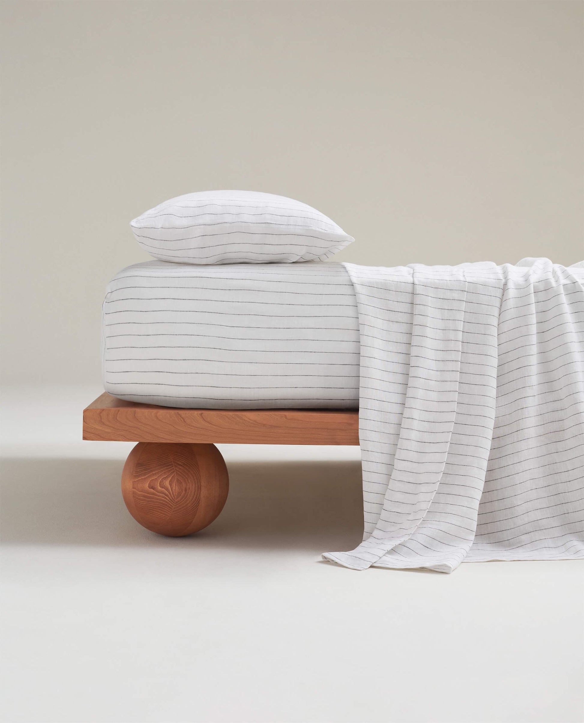 Image 1 of 3 showing Rise & Fall's Relaxed & Refined linen flat bed sheet in stripe.