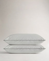 image 1 of 3 showing bed with Rise & Fall's Crisp & Cool duvet set, colour: white navy piping, fabric: percale cotton