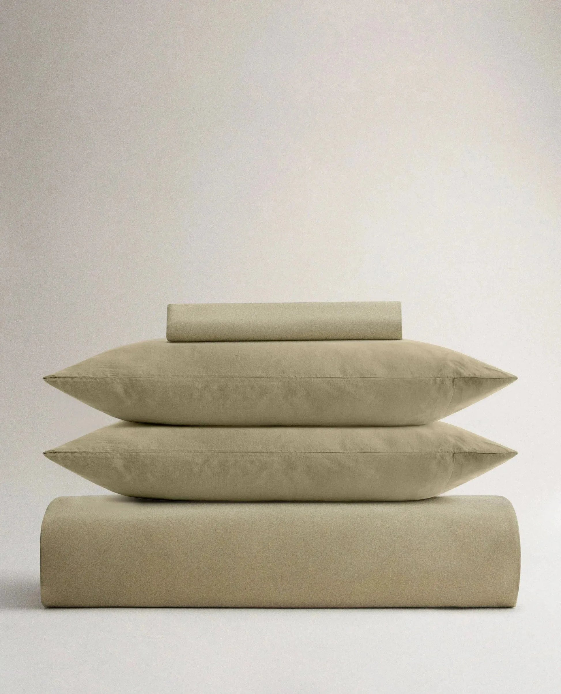 image 1 of 3 showing bed with Rise & Fall's Crisp & Cool duvet set, colour: sage, fabric: percale cotton