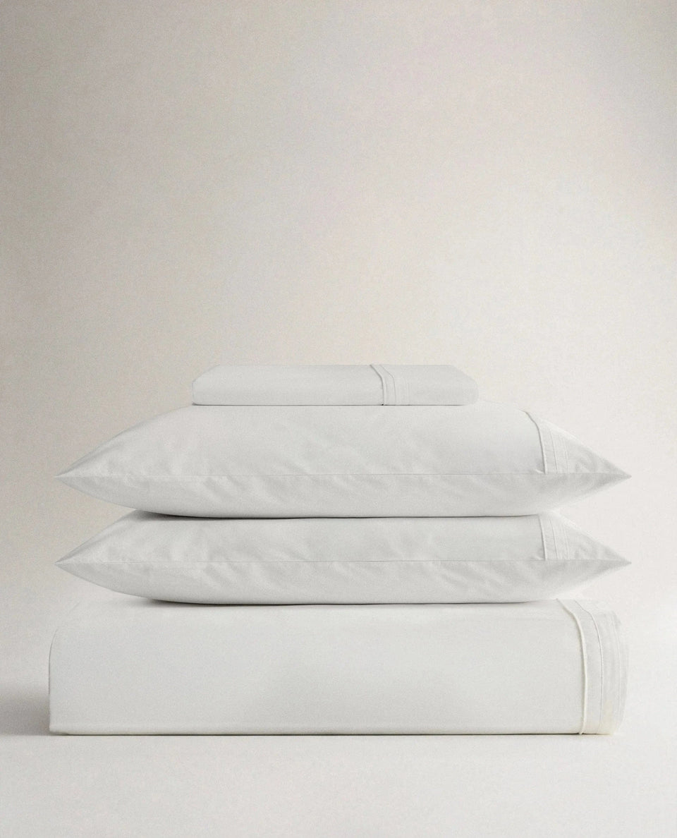 image 1 of 3 showing Rise & Fall's Crisp & Cool duvet set, colour: white tailored border, fabric: percale cotton