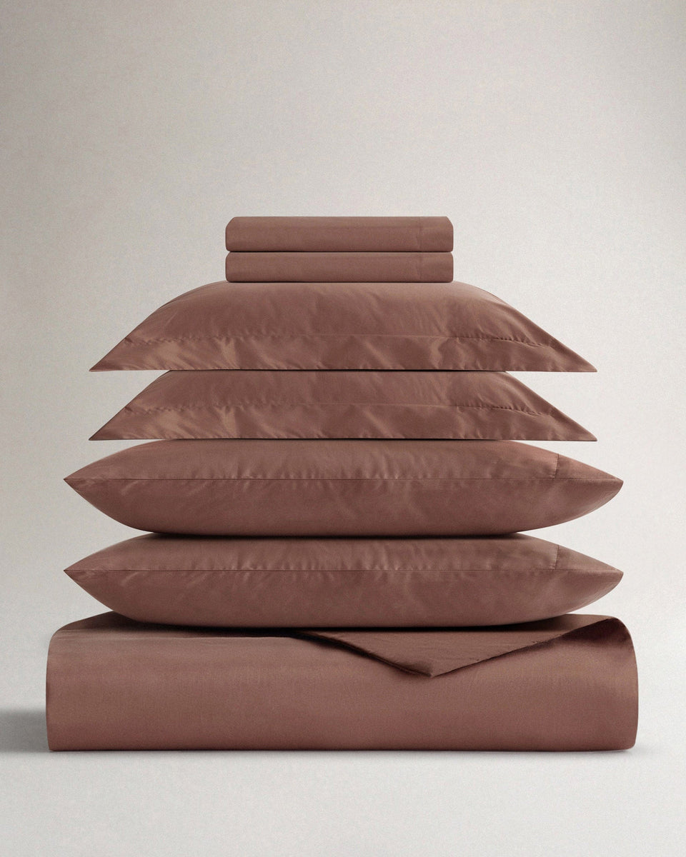 Image 1 of 3 showing Rise & Fall's Soft & Smooth organic sateen cotton quilt cover set, colour: clay, size: NZ king.