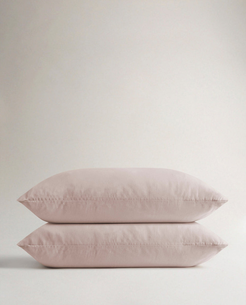 Image 1 of 4 showing Rise & Fall's House of Grey European Flax™ Linen Pillowcase Set, colour: Bruised Peach.